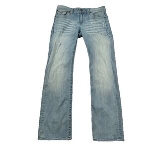 Affliction Jeans Mens 32x32 Straight Leg Whiskered Light Wash Denim Y2K Wings